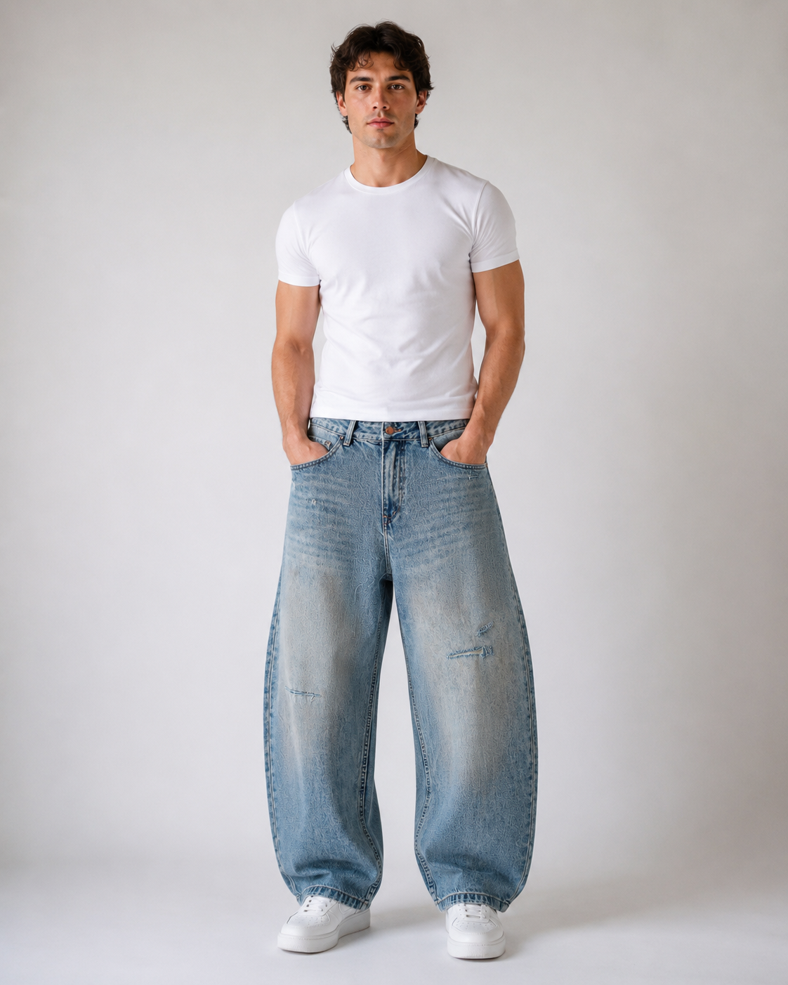 Distressed Barrel Jeans