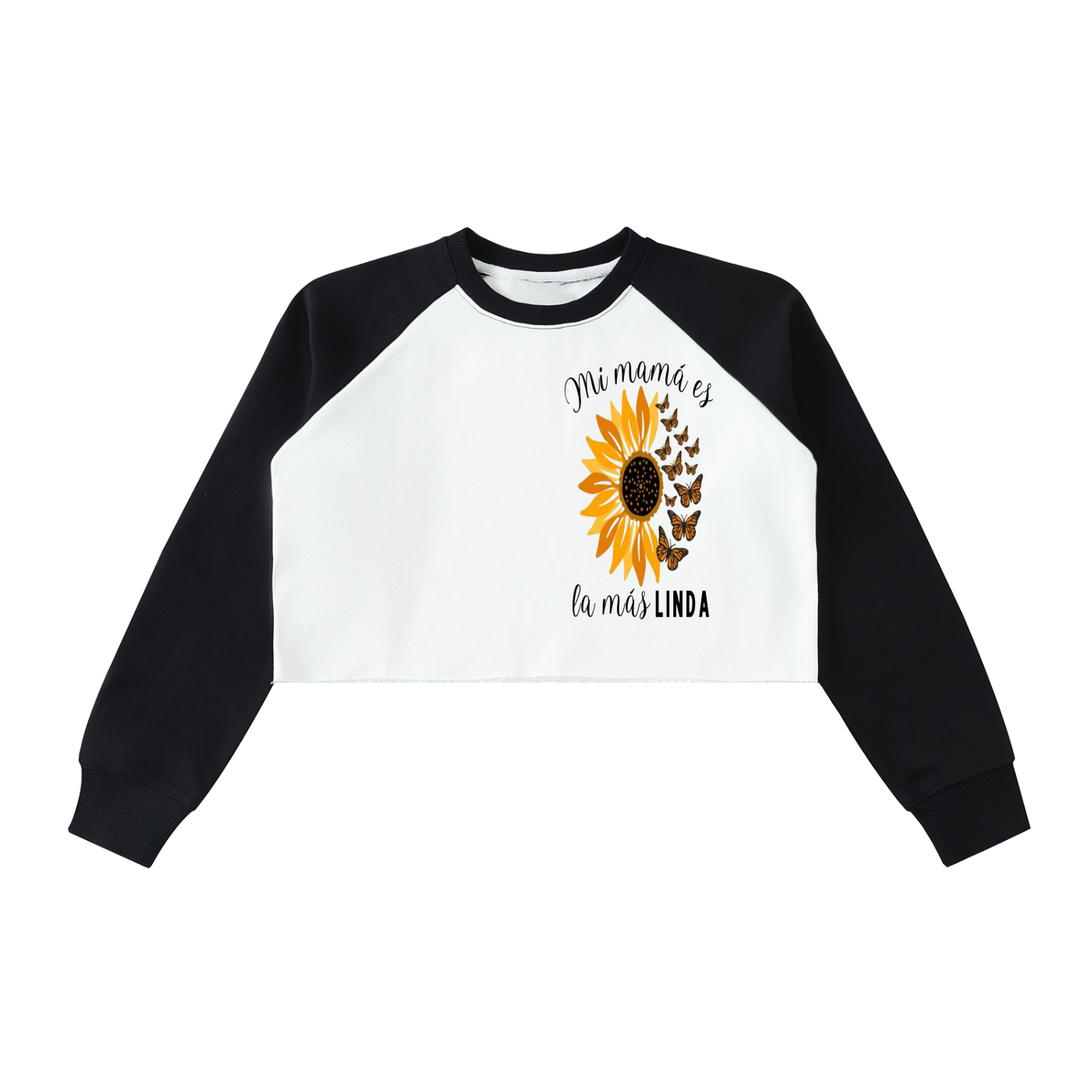 Raw-Hem Color-Block Raglan Crop Sweatshirt