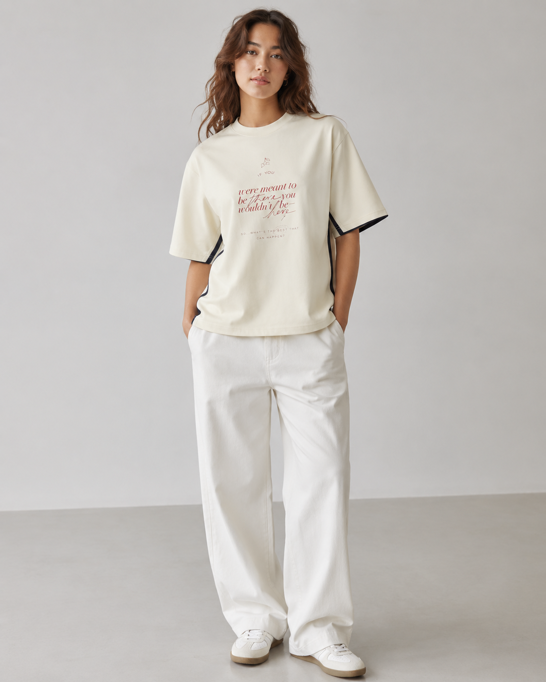 Women's casual cotton blend t-shirt size chart with measurements in inches and cm from S to 3XL
