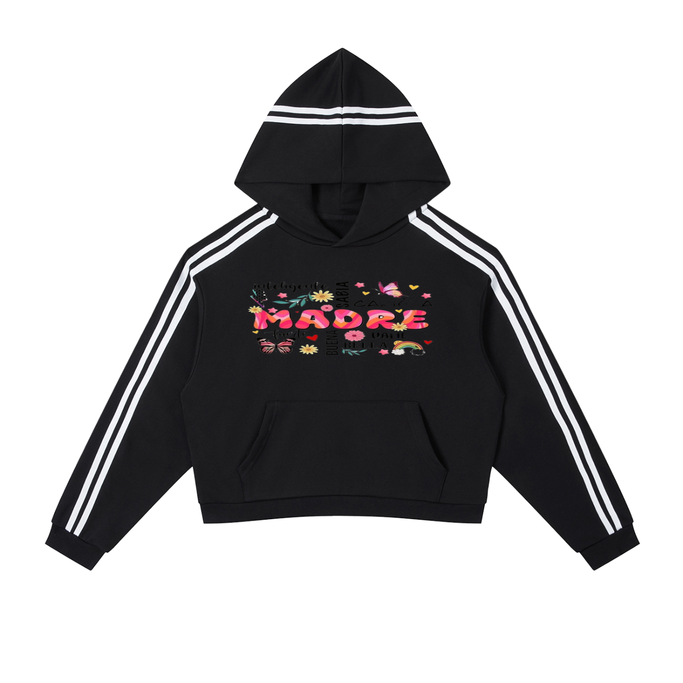 Contrast Side Stripe Cropped Hoodie